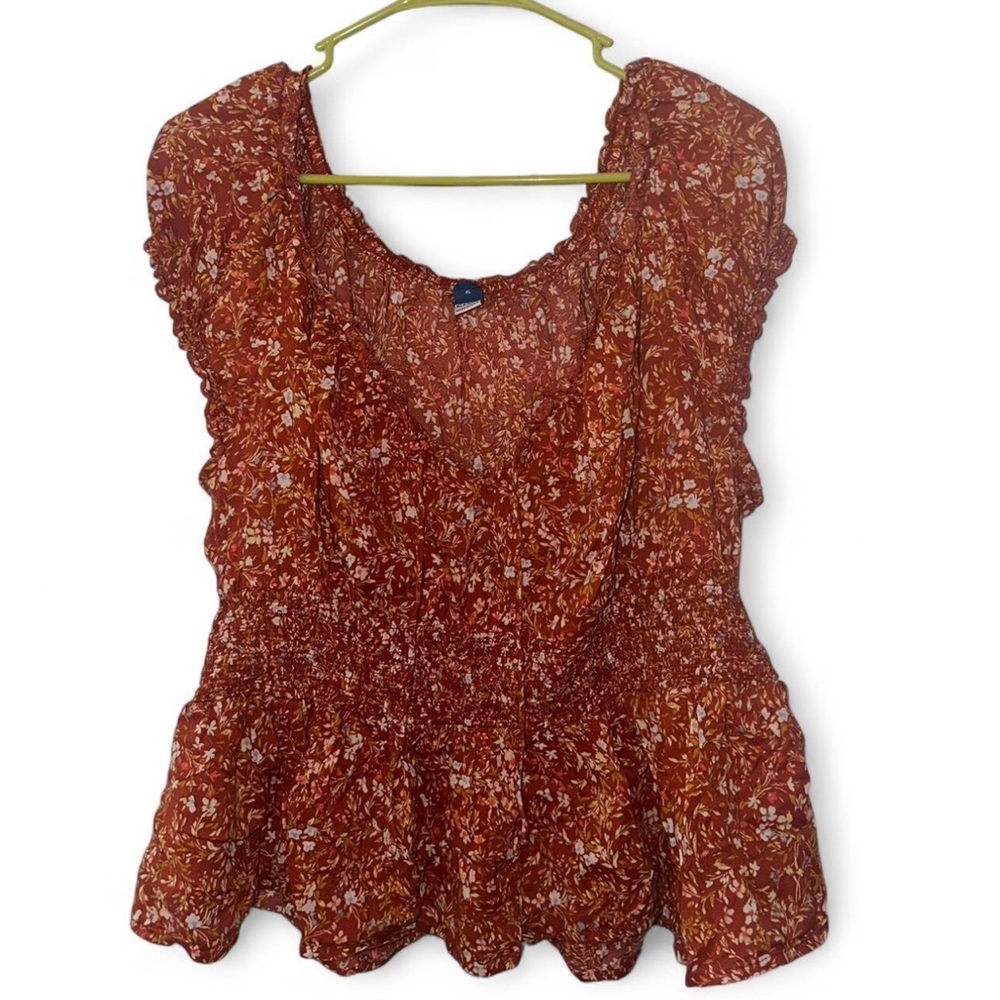 Old Navy Rust Floral Peplum Blouse